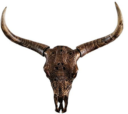 MichaelNoll Stierkopf Bullenkopf Bullenschädel Geweih Hörner Stier Wanddekoration Polyresin Riesig Luxus Groß - Moderne Wanddeko für Schlafzimmer oder Wohnzimmer - Deko Dekoration - XXL 72 cm