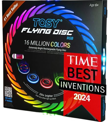 TOSY Flying Disc – 108 RGB-LEDs (Mehrfarbig), hell, Smart-Modi, Ostergeschenk, Outdoor-Spielzeug für Kinder & Erwachsene, Auto-Aufleuchten, wiederaufladbar, wasserdicht, 175 g