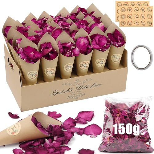 Mbsomnus Konfetti Hochzeit 150g Rosenblätter 30stk Kraftpapier Kegel | 30 Stück Aufkleber Hochzeit Vintage, Getrocknete Rosenblätter, Blütenkonfetti Hochzeit, Tischdeko, Geburtstag, Party