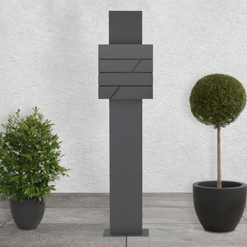 ECD Germany Standbriefkasten mit Zeitungsfach, Freistehender Briefkasten Standfuß, Briefkastenanlage, Briefkastenständer Anthrazit 170cm, Postkasten Anthrazit 37x11x37cm, Edelstahl, Pulverbeschichtung