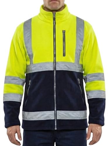 NEO TOOLS Herren Warnschutz-Arbeitsjacke, Stehkragen, langarm, Obermaterial Fleece 280 g/m2 aus 100% Polyester, mit reflektierenden Streifen, Größe:M, gelb