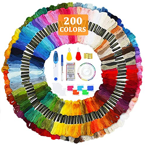 JOTOL Stickgarn-Set, 200 Farben, Stickgarn + Werkzeuge, für Stickerei, Kreuzstich, Stricken, brasilianische Armbänder, Nähgarn, Zubehör
