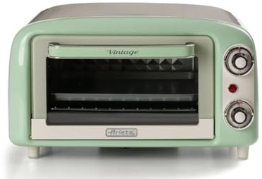 Ariete 3919 Vintage Minibackofen, 10 L Fassungsvermögen, zum Backen oder Erwärmen von Speisen, Temperatur bis 230°C, 60-Minuten-Timer, Edelstahl-Grill, 800W, Doppelverglasung, Grün