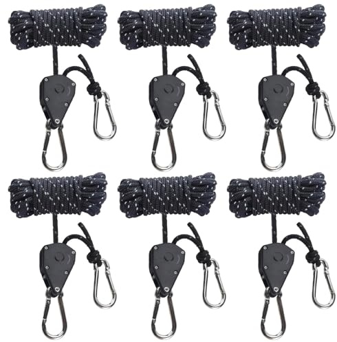 6 Stück Abspannseile mit Seilspanner, 4mm Reflektierend Abspannseile, Einfach zu Bedienen und Langlebig Einstellbare Seil 4M Leichte Abspannleine Zeltschnur für Zelt Zeltplane Camping (Schwarz)