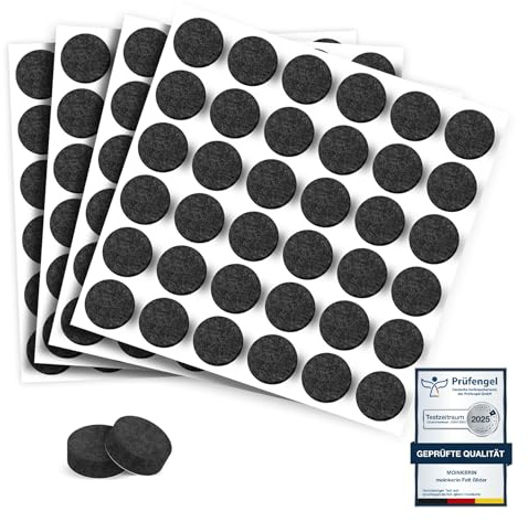 moinkerin 144 Stücke Filzgleiter Selbstklebend 15mm filzgleiter für stühle 5mm Dicke Möbel Filzgleiter für Möbelfüße Stuhlbeine, Hartholzböden(Schwarz,15mm)