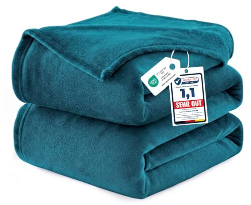 WAVVE Kuscheldecke 230x270 cm XXL Große Riesig – Flauschig Decke Fleecedecke, Wohndecke Warm Winter Weich, Sofadecke Couchdecke, Decke Couch Blanket, Sofaüberwurf Türkis Leicht
