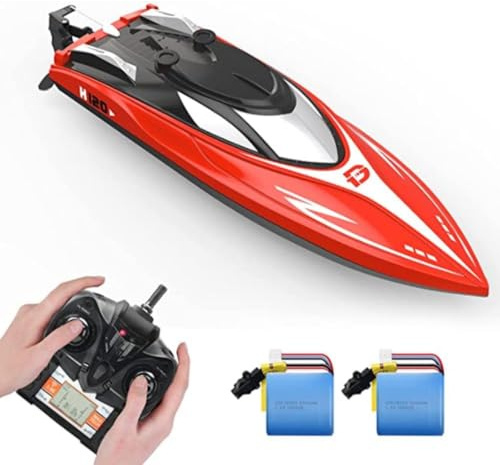 DEERC H120 Ferngesteuertes Boot für Pool und Seen, 2,4 GHz, 20+ MPH, für Kinder und Erwachsene, mit 2 wiederaufladbaren Akkus, Niedrigbatterie-Warnung, Kenterrückholung.