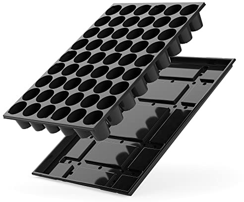 Quickpot Anzuchtplatte mit Untersetzer Stabiles Set mit 54 Pflanzlöchern und Ablaufrinnen Pflanzschale für das einfache und schnelle Pikieren und Aufziehen von Pflanzen, Blumen, Salat Gemüse und Obst