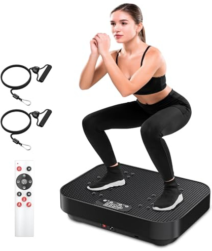 Aolawco Vibrationsplatte, Fitness Vibrationsboard Mit Trainingsbänder, Leiser Motor, 99 Intensitätsstufen, Rüttelplatte Sport für Zuhause, Power Vibration Plate für Muskelaufbau, Stressabbau