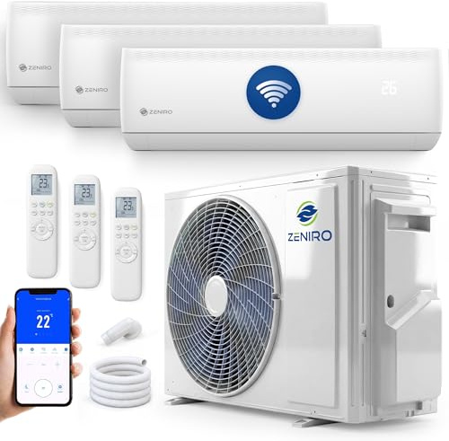 ZENIRO Multisplit Klimaanlage 3 Innengeräte Set (3 x 3,5kW) Klimagerät Air Conditioner mit Heizfunktion 27000 BTU 5,3kW A++ WiFi/App-Steuerung 4D AirFlow Heizen bis -20°C Vorgefüllt R32