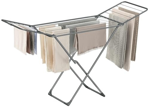 SONGMICS Wäscheständer, Standtrockner klappbar, Flügelwäscheständer, freistehend, für Innen- und Außenbereich, für Bettwäsche und Kleidung, grau LLR540G01