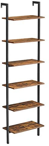 VASAGLE Standregal, Leiterregal, 6 Ablagen, Industrie-Design | Bücherregal, Dekoration, 30 x 60 x 204,8 cm, Schlafzimmer, Wohnzimmer, Vintagebraun-schwarz, BARNET Kollektion LLS103B01