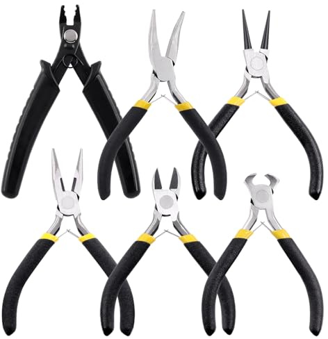 Mardatt Jewelry Pliers, 6 Stück Schmuckzangen Set, enthält Rundzange, gebogene Zange, Spitzzange, Crimpzange, Seitenschneider und Drahtschneider für die Herstellung und Reparatur von Schmuck