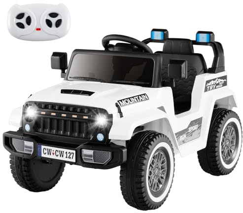 DREAMADE 12V Kinder Elektroauto, Elektrisches Auto mit 3 Geschwindigkeiten & Fernbedienung, Elektrofahrzeug mit Musik & LED-Lichter &MPS & USB, Elektroauto für Kinder 3-8 Jahre (Weiß)