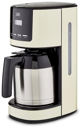 KHG Kaffeemaschine TKA-182 (CE) Metall/Kunststoff Creme/schwarz/Silber | Kapazität für 12 Tassen, mit Edelstahl-Thermo-Kanne 1,5 L, Permanentfilter, Abschaltautomatik, LCD-Display, Volumen