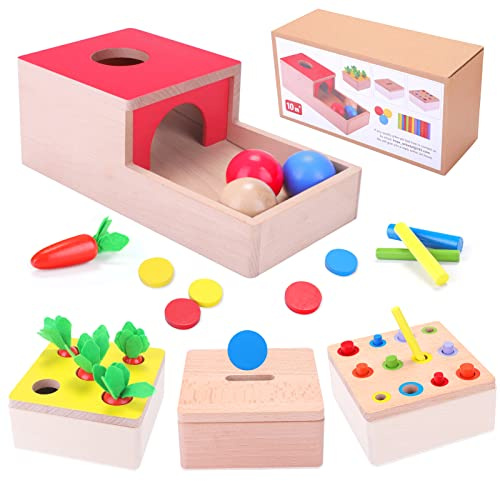 Holzspielzeug ab 1 Jahr, 4IN1 Motorik Spielzeug für 6 Monate Jungen Mädchen | Baby Montessori Objektpermanenz Sortierspiel Holzpuzzle für Kinder als Weihnacht Geburtztag New Jahr Geschenk