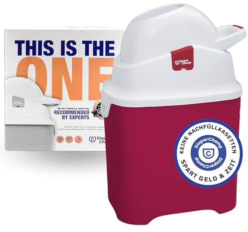Diaper Champ ONE Windeleimer geruchsdicht für 30 Windeln rot | Ohne Nachfüllkassetten, für ca. 30 Windeln, einfache Handhabung, spart Kosten, vielseitig einsetzbar