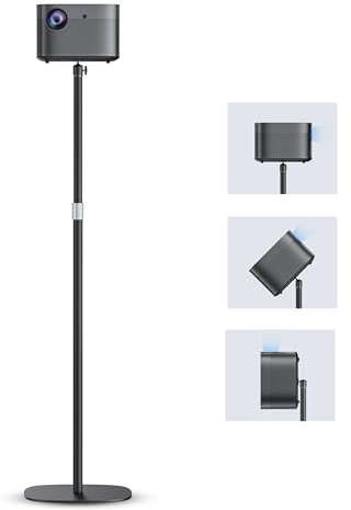 POLESTO Metallischer Beamer ständer, höhenverstellbar 50–125 cm mit 360°Drehwinkel, Platzsparend, Hält bis zu 5 kg, kompatibel mit Projektoren, Kameras, Camcorder und mehr