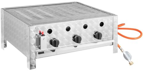 GastroHero Tischbräter TBG3-T | Edelstahl Gasbräter 3-flammig | Profi Gastro Kombibräter mit 3 Brennern | Outdoor Tischgrill 650×570×270 mm inkl. Gasschlauch & Druckminderer | 10 kW