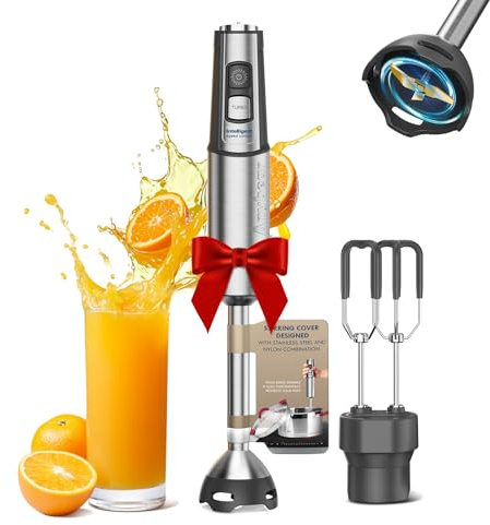 Anybear Stabmixer, 1100W 2-in-1 Stabmixer mit Vollkupfermotor & Edelstahlgehäuse, 15 Geschwindigkeitsstufen & Turbo-Modus, Anti-Kratz-Beschichtung, inkl. Schneebesen-Aufsatz