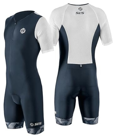 SLS3 Triathlon Anzug Herren - Trisuit Einteiler – Triathlonanzug - Triathlon Einteiler - Aerodynamischer Kurzarm Trisuit, (Black/White Geo, M)