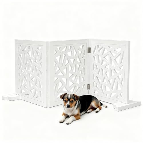 JAZUIHA Absperrgitter für Hunde, HxB: 48 x 120 cm Faltbares Hundegitter ohne Bohren für Kamin Ofen Tür Küche Treppe, Freistehendes Türgitter mit 2 Stützfüßen
