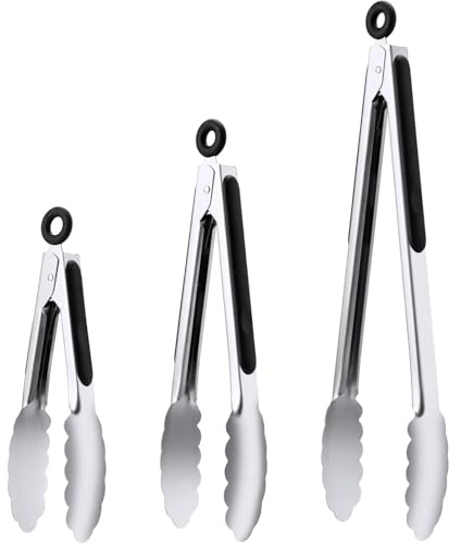 18cm/23cm/30cm Küchenzangen-Set, Edelstahl-Metallzange, Kochzange, zum Kochen, Grillen, Grillen, Buffet-Servieren (7/9/12 Zoll)