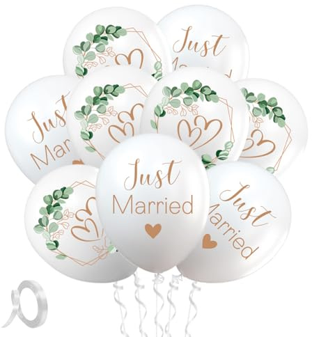 60 Stück Luftballons Hochzeit, 12 Zoll Ballons Hochzeit Deko, Just Married Ballon, Herzen Eukalyptus Hochzeitsballons Weiß für Just Married Deko Standesamt Deko Heiratsantrag, Verlobung