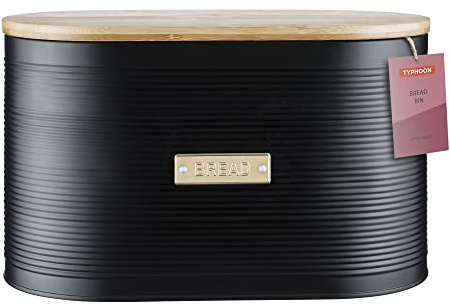 Typhoon OTTO Brotkasten 10,5 Liter, Schwarz, Bambusdeckel, Brotaufbewahrung | Vorratsbehälter, Karbonstahl mattiert, Bambusholz, luftdicht, goldenes Emblem, 34×19, 5×20, 5 cm