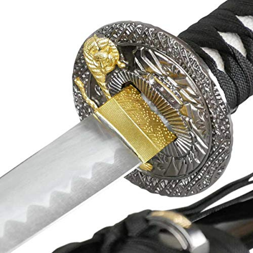 Katana Black Tiger Samuraischwert Deko stumpf mit Schwertständer und Zubehör