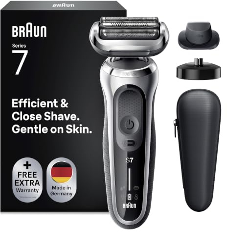 Braun Series 7 Elektrorasierer 360° Flex mit EasyClick Präzisionstrimmer, Rasierer Herren mit Aufsatz, Wet und Dry, Made in Germany, 71-S4200cs, silber