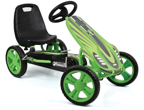 hauck Go-Kart Speedster für Kinder ab 4 Jahren bis 50 kg Köpergröße 90-110 cm, Tretauto mit Handbremse, verstellbarem Sitz, Vor- und Rückwärtsgang, Pedalantrieb, EVA Rreifen (Green)