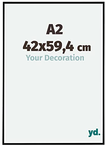 Your Decoration - Bilderrahmen DIN A2 42x59,4 cm - Schwarz Matt - Bilderrahmen aus Kunststoff mit Acrylglas - Antireflex - DIN A2 42x59,4 Rahmen - Evry