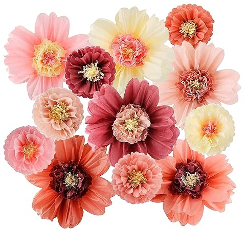Acidea 12 x Pompons aus Seidenpapier, groß, bunt, Seidenpapier-Blume, handgefertigt, riesige Fiesta-Papierblumen zum Jäten, Geburtstag, Babyparty, Kinderzimmer, Party, Wandhintergrund, Dekoration