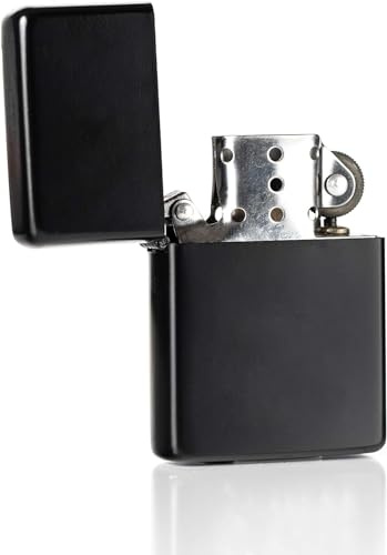 Sturmfeuerzeug Feuerzeug Taschenfeuerzeug Benzinfeuerzeug Metallfeuerzeug Lighter - Männer Geschenk - Outdoor - Camping - Geschenkidee-unbefüllt (schwarz matt)