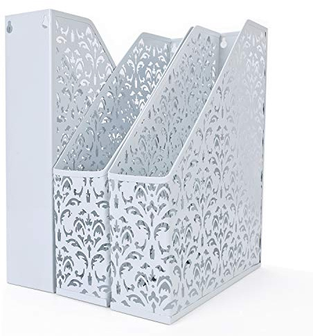 EasyPAG Zeitschriftensammler A4 Metall Büro Schreibtisch Organizer Dokumentenhalter Aktenablage Zeitschriftenhalter Briefablage Papier Magazin Organisator,3er-Pack,Weiß