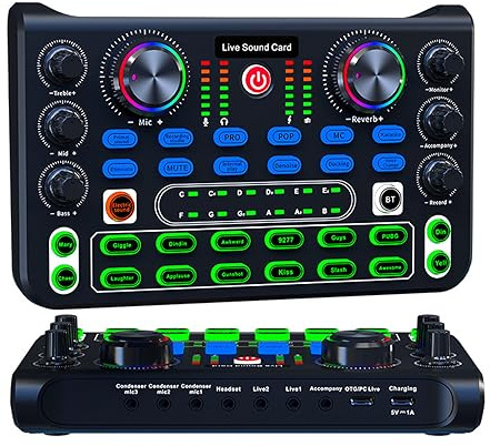 Live-Soundkarte, Bluetooth-Audio-Mixer-Board mit Soundeffekten, Externe Mobile USB-Soundkarte für Live-Übertragung, K-Songs, Sprach-Chat