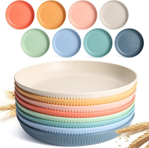Ulrikco Wiederverwendbar Kunststoff Teller Set mit 8 Stück 23cm, BPA-Frei Mikrowellenfest & Spülmaschinenfest Essteller, Picknickteller | Unzerbrechliches Speiseteller für Salat Pasta Party Zuhause