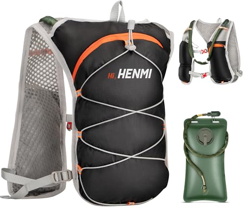HENMI Laufweste Damen und Herren mit 2L Trinkblase, 5L Laufrucksack