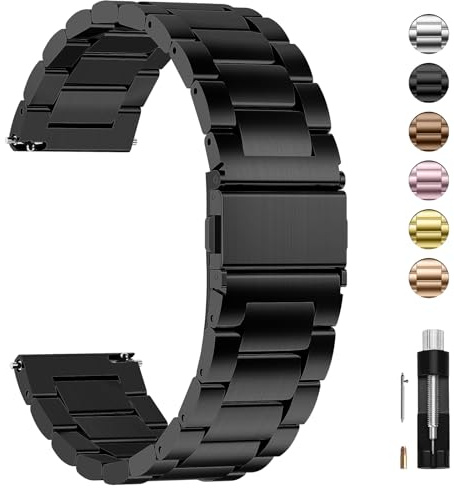 Fullmosa Edelstahl Uhrenarmband 22mm 16mm 18mm 19mm 20mm 24mm für Uhr und Smartwatches| Wechsel Ersatz Metallarmband mit Schnellverschluss für Damen&Herren, 22mm Schwarz