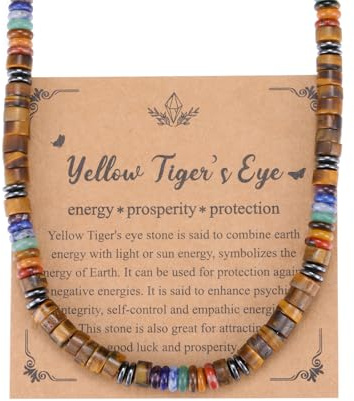 PiercingJak Herren Halskette Obsidian Tigerauge 7 Chakra Steine Perlen Kette Männer Kristallkette Perlenkette Edelstein Heilsteine Schmuck Spirituelle Geschenke für Mann, 50.8cm