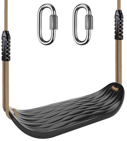 Dolibest Schaukel Kinder, Indoor Outdoor Babyschaukel Hartgummi Schaukelsitz Spielplatz Gartenschaukel Schaukelbrett mit Verstellbar 130-200cm Seil für Teens/Erwachsene, Schwarz Wasserrippel/113kg
