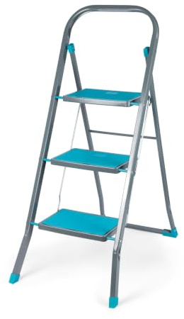 Beldray LA024510TQFEU7 3 Stufen Leiter - Klappbar/kompakt 105cm hohe Tritthocker, 150kg max Trittleiter mit Handläuf, rutschfeste Stehleiter, Leicht für außen/innen Reinigung, Dekorieren, Lackieren
