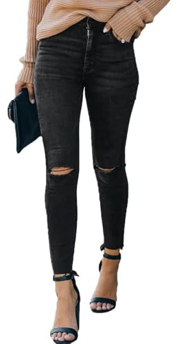 Allimy Damen Jeans | Allimy Damen-Jeans, gerade, weites Bein, Knöchel-Jeans, ausgefranster Saum, dehnbare Capri-Denim-Hose