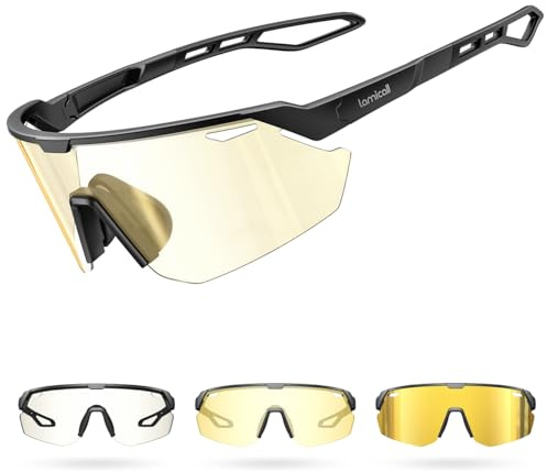 Lamicall Fahrradbrille Herren, Schnelle Brille Damen - [3S Selbsttönend] [28g TR-90 Ultraleicht] Sonnenbrille Fahrrad mit Verstellbare Nasenpad & Bügel, UV400 Laufbrille Sportbrille für Fahrrad/Laufen