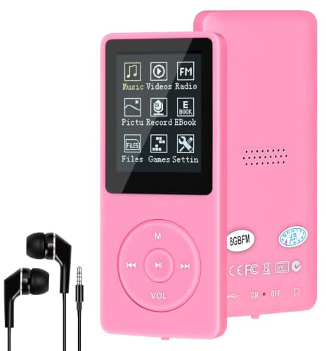 COVVY 8GB Tragbare MP3 Musik Player, Support bis zu 64GB SD Speicherkarte, Lossless Sound HiFi MP3 Player, Music/Video/Sprachaufnahme/FM Radio/E-Book Reader/Fotobetrachter(8G, Rosa)