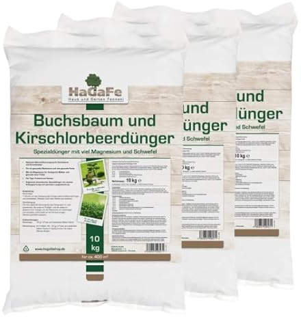 HaGaFe Buchsbaum & Kirschlorbeerdünger Organisch Mineralischer Spezialdünger, 30kg (3x10kg)