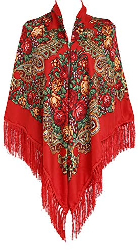 Gudessly 157,5 x 157,5 cm übergroßer Damen-Schal, traditioneller Retro-Schal, Wickeltuch, Quaste, Fransen, Blumenmuster, Poncho, Schal, bedruckter Schal