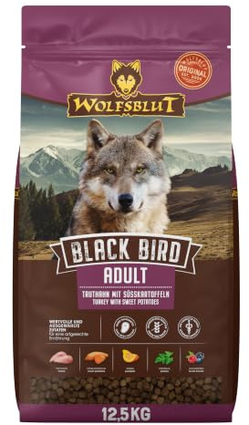 WOLFSBLUT – Black Bird Adult | Trockenfutter mit Superfoods für ausgewachsene Hunde. Getreidefreies Alleinfutter ohne Zusatzstoffe im Beutel | 12,5kg Truthahn