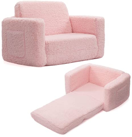 BEJOY Kindersofa Aufklappen 2 in 1 Schlafsofa, Sherpa Kindersessel, Rosa | Kinder Couch Ausklappbar Kinder Sofa für Kinderzimmer Kindertags- und Geburtstagsgeschenk für Mädchen und Jungen
